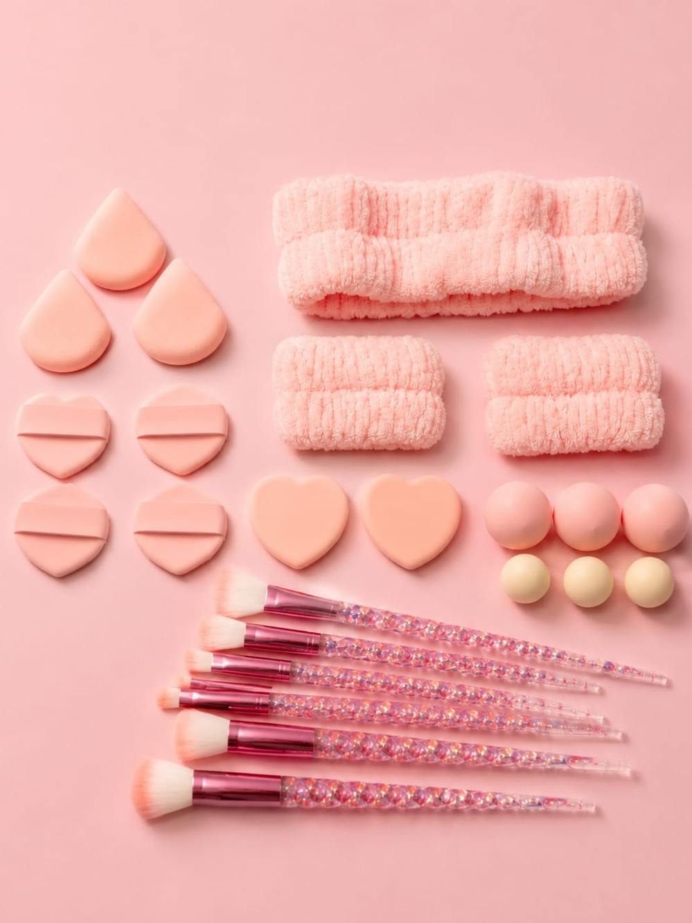 Pink Glitter Makeup Brush & Beauty Accessory Set with Headband